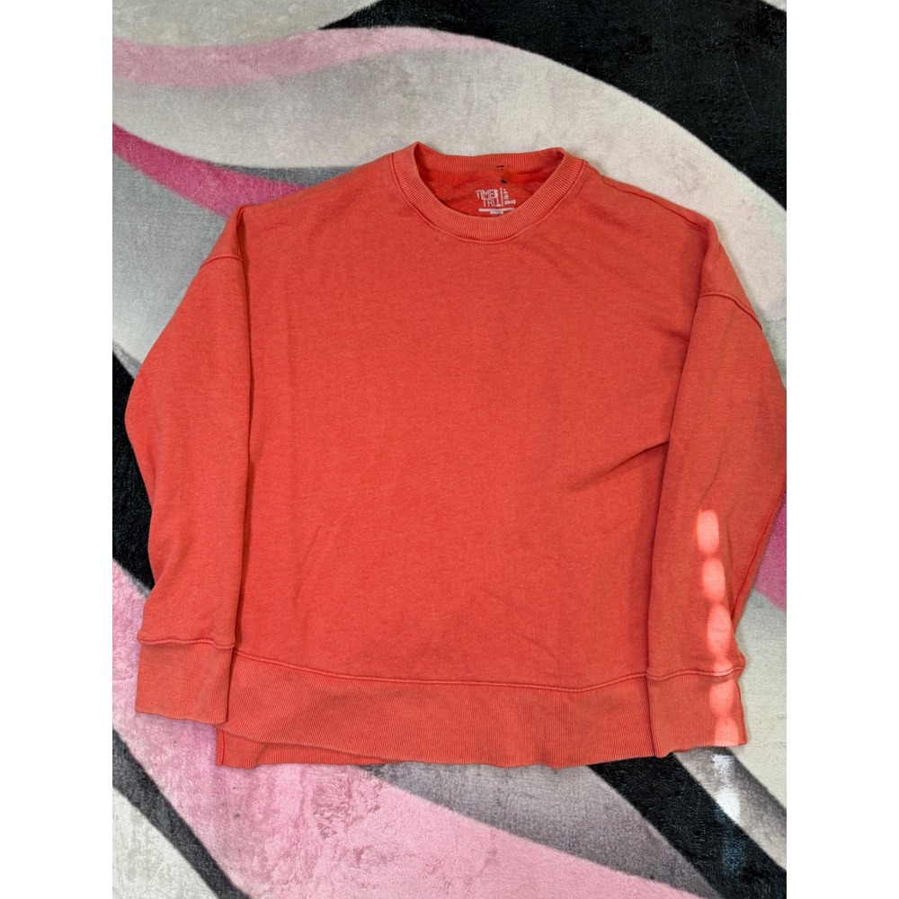 Time and Tru Womens Coral Orange French Terry Crewneck Sweatshirt Large 12-14